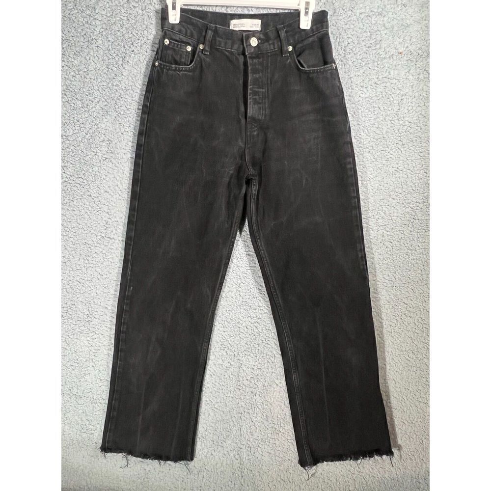 beyyoglu black distressed button fly wide leg raw hem womens jeans Size 26